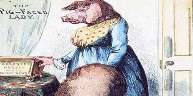 mujer con cara de cerdo de Manchester Square