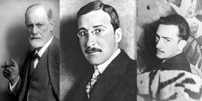 De izquierda a derecha: Zweig, Freud y Dalí