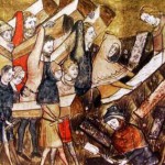 Ilustración de la Peste en la «Chronicles of Gilles Li Muisis» (1272-1352). Bibliothèque royale de Belgique, MS 13076-77, f. 24v.