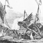Grabado kraken atacando barco