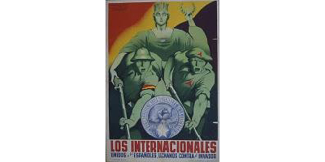 Afiche de tiempos de la Guerra, representando a la Brigada Internacional