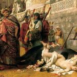 De Henryk Siemiradzki. Nerón y una mujer cristiana muerta durante la recreación del mito de Dirce.