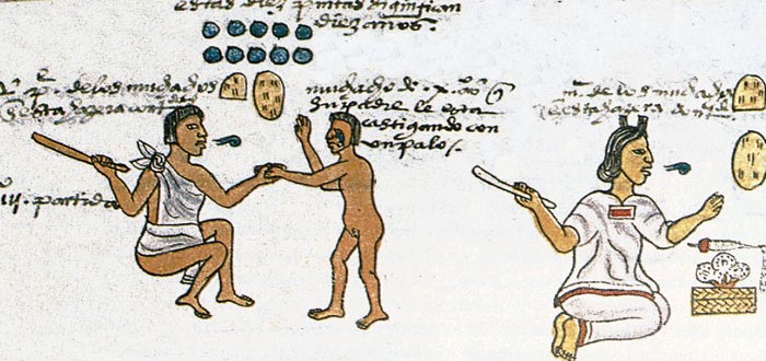 Fragmento del Códice Mendoza en el que se ilustran algunos castigos a los niños del Imperio azteca