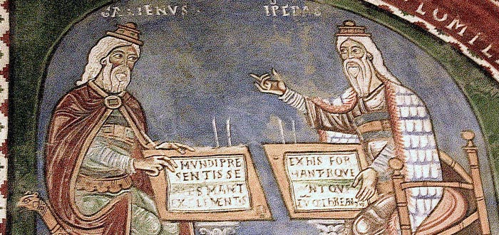Mural del siglo XII en el que aparecen representados Galeno e Hipócrates, historia de la aspirina