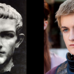 A la izquierda un busto de Callígula. A la izquierda, el personaje de Juego de Tronos, Joffrey Baratheon.